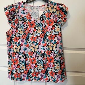 NWT Floral Ruffle Sleeve Boutique Blouse for Summer, Feminine Business Casual